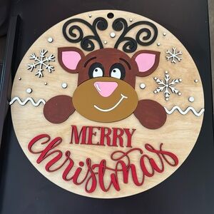 Hand Crafted Wooden " Merry Christmas" Reindeer and Snowflakes Door Hang…